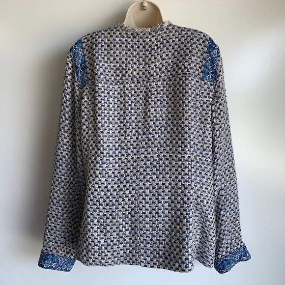 NEW CHICO'S Blue Ivory Tweed Jacket Size 3= Size 16/18 - Picture 8 of 11